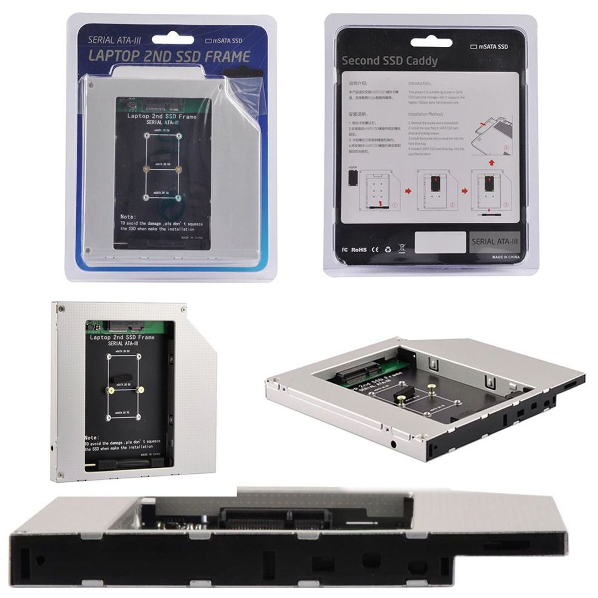 GENERICO - Caddy 2nd Ssd Disco Duro Sata Cd Dvd-rom Universal 95mm ATA III