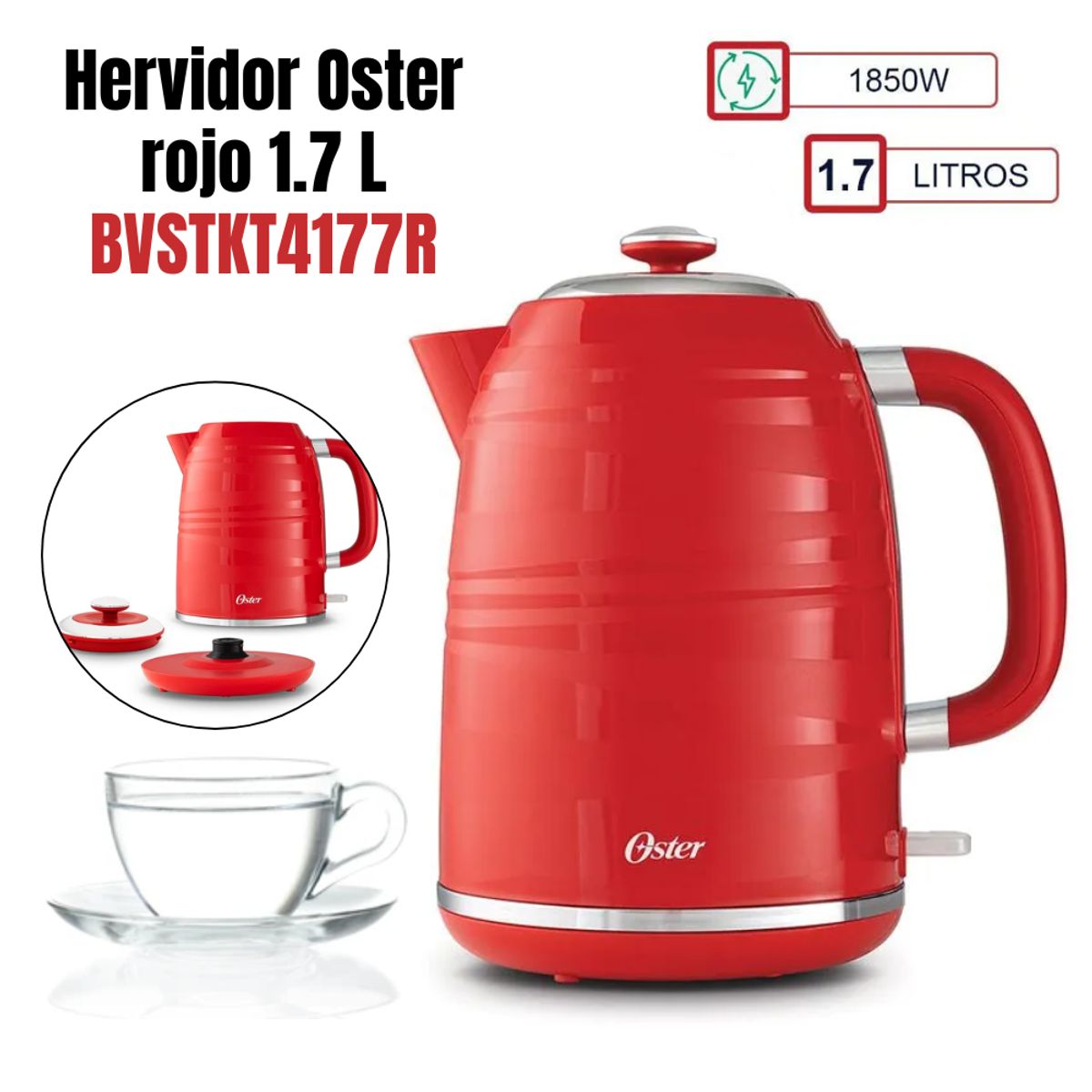 OSTER - Hervidor Electrico Oster Automatico -  1.7 Litros - Rojo