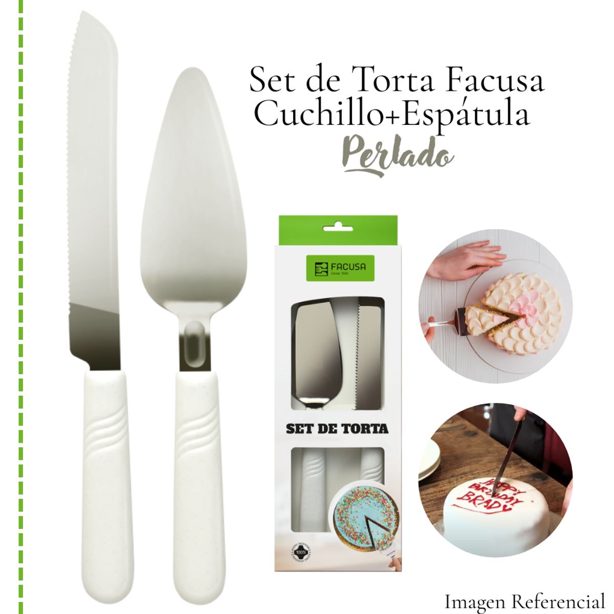 FACUSA - Set de Torta Facusa Cuchillo y Espátula Perlado