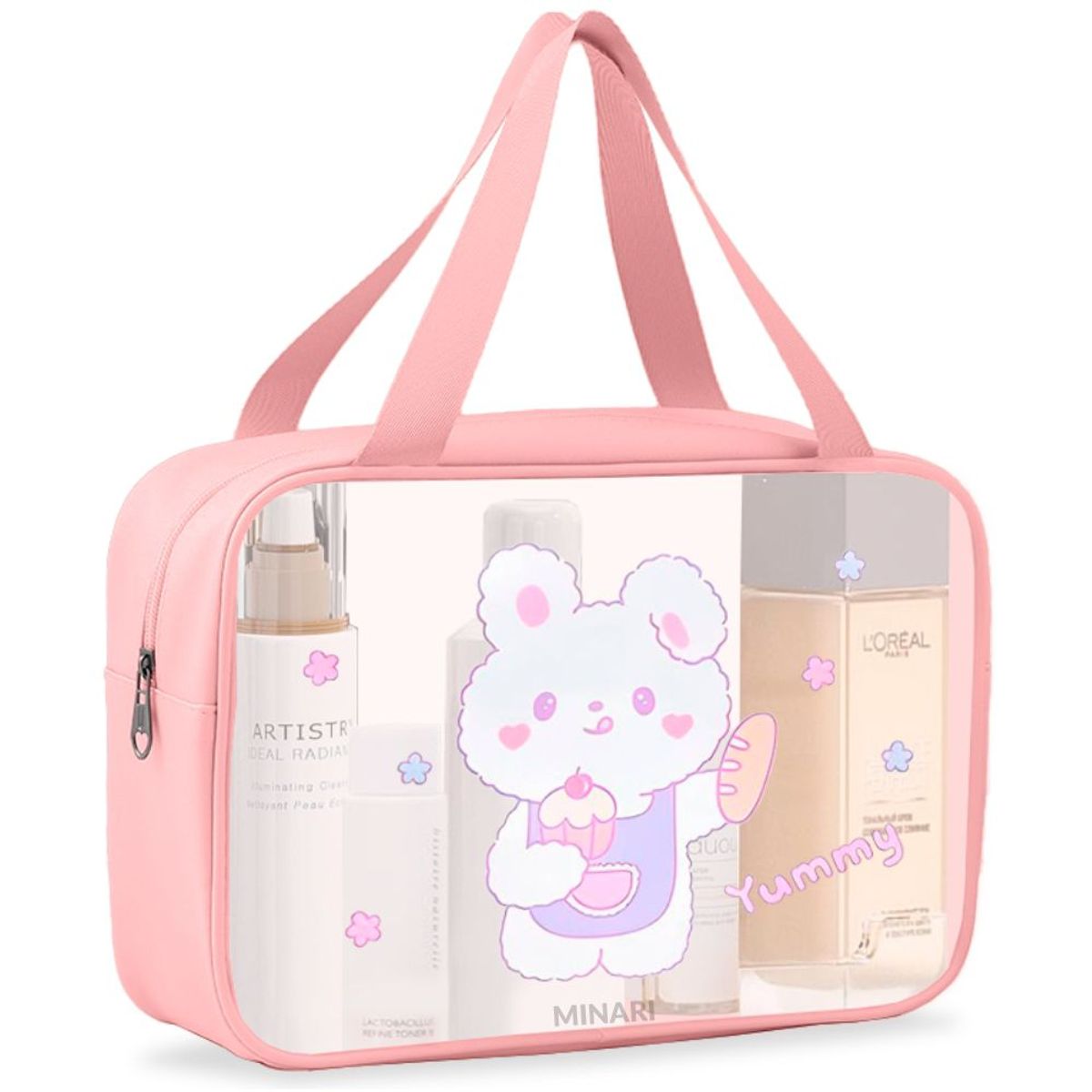MINARI - Neceser Organizador de Maquillaje Cosméticos Bolso Kawaii Rosado 651N