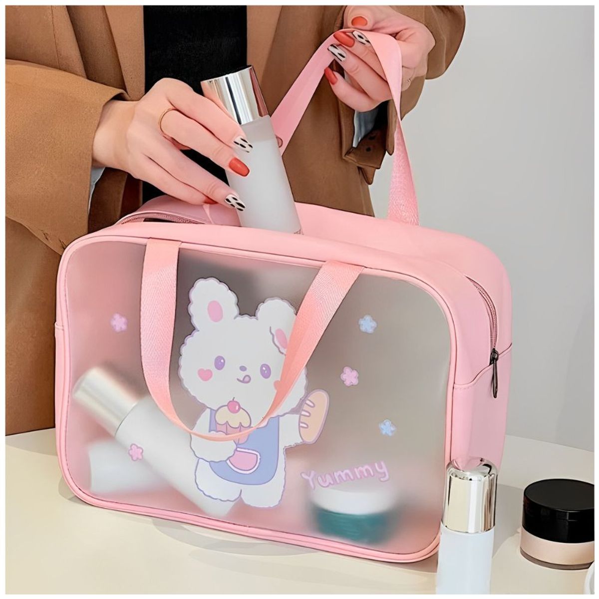 MINARI - Neceser Organizador de Maquillaje Cosméticos Bolso Kawaii Rosado 651N