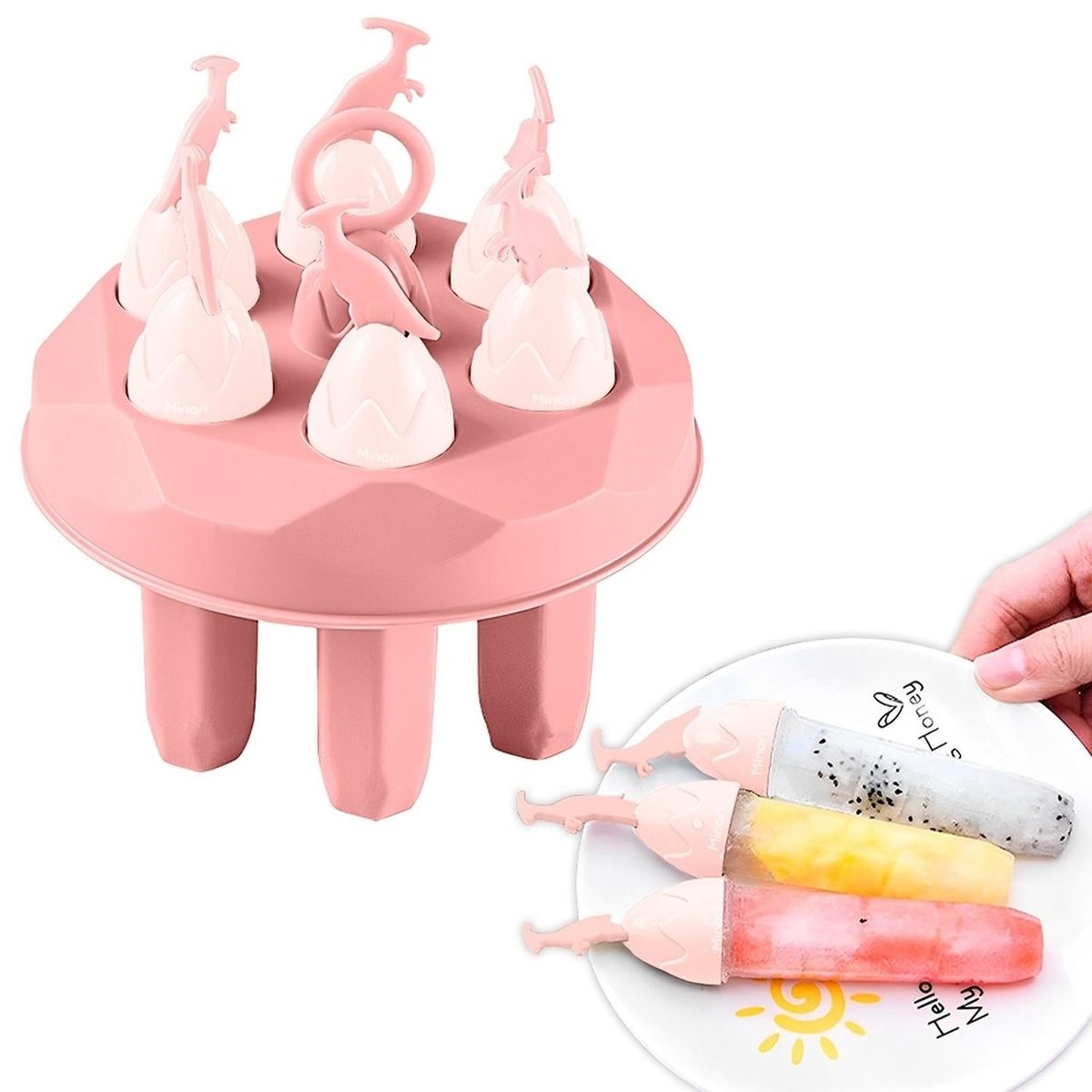 MINARI - Molde de Helados 6 Paletas Dinosaurio para Niños Rosado 651M