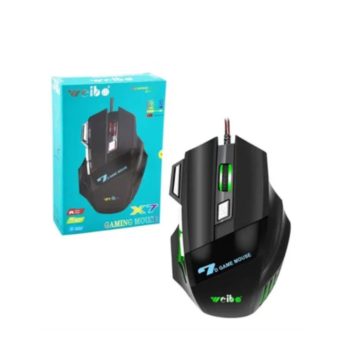 WEIBO - Mouse Gamer Weibo X7 Rgb Iluminacion Led 3200 dpi cable 1.8m 7 botones