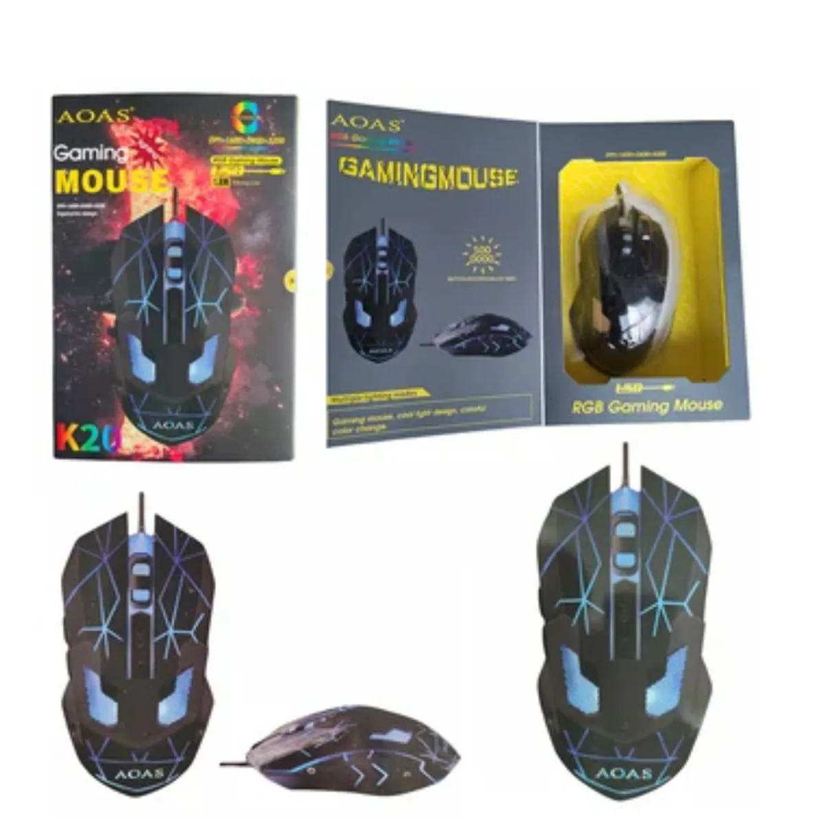 GENERICO - Mouse Gamer Aoas K20 Rgb Iluminacion Led 3200 Dpi Cable 1.8m