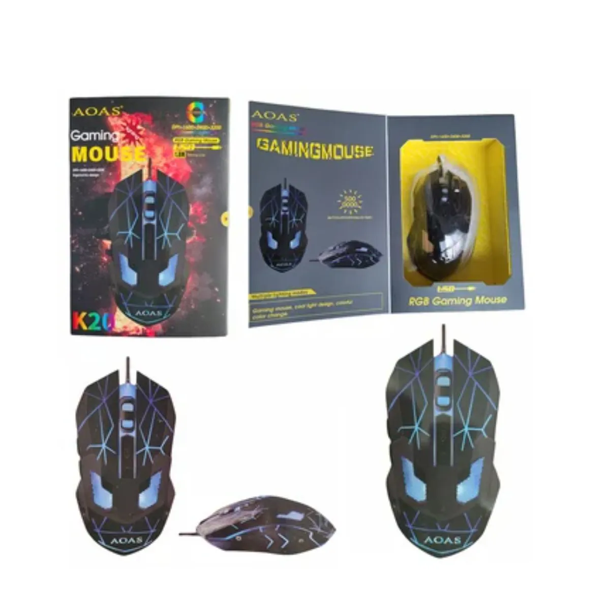 GENERICO - Mouse Gamer Aoas K20 Rgb Iluminacion Led 3200 Dpi Cable 1.8m