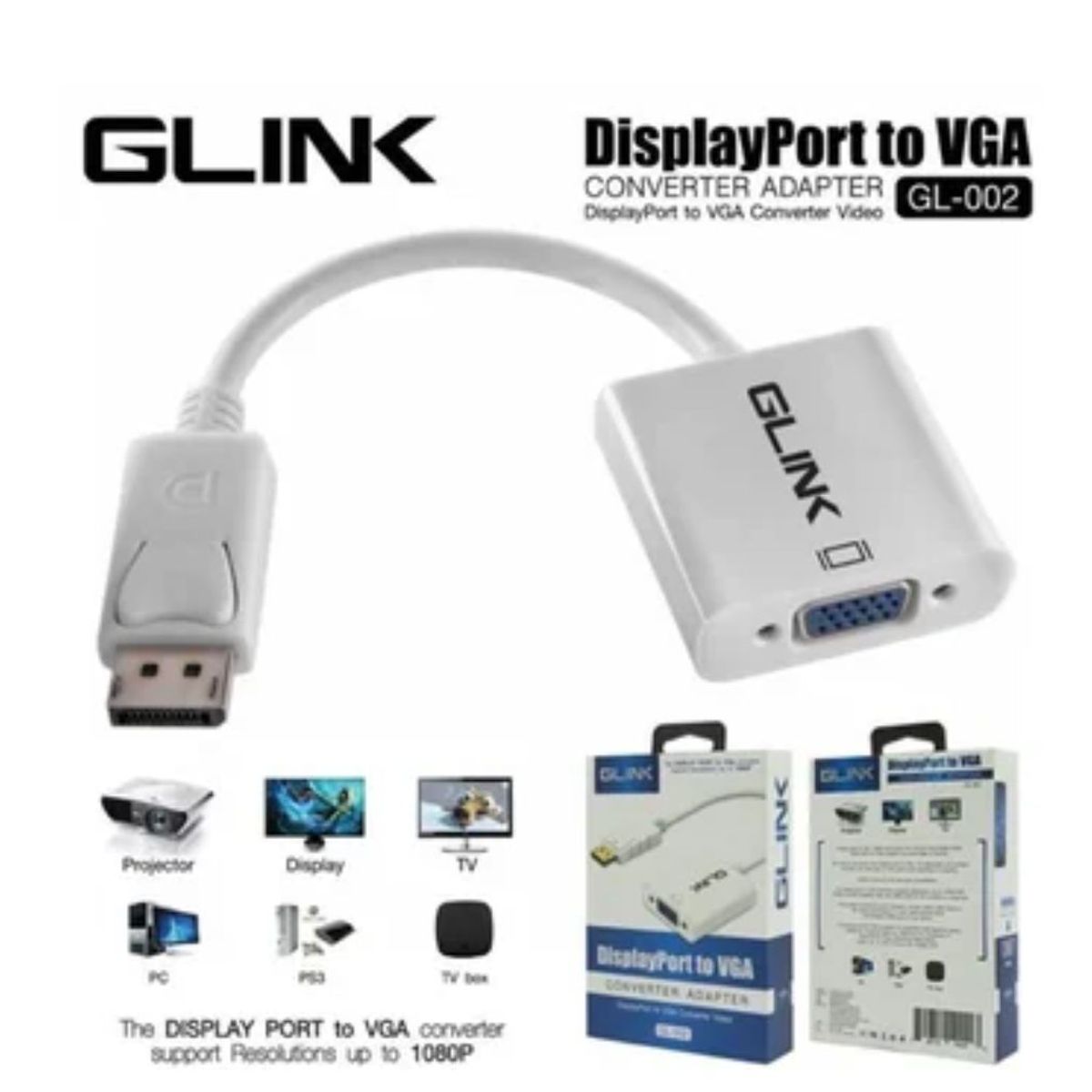 GENERICO - Adaptador Convertidor DisplayPort A Vga Dp A Vga Glink 1080