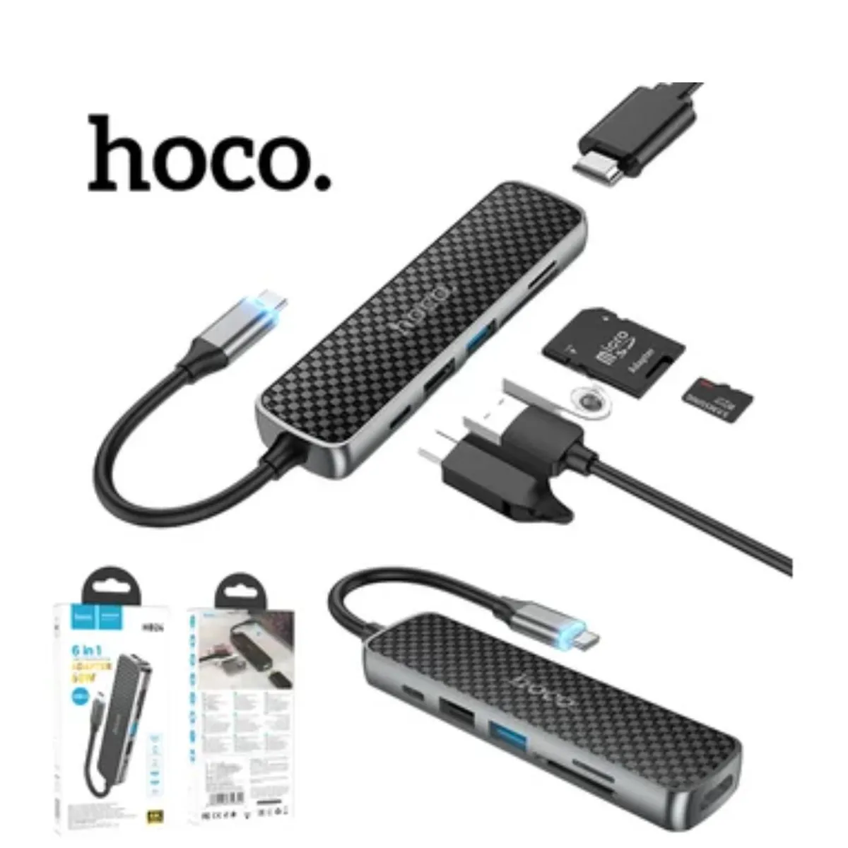 HOCO - 6 en 1 tipo C a HDMI USB 3.0 + TF Micro SD Lector de tarjetas hub hoco
