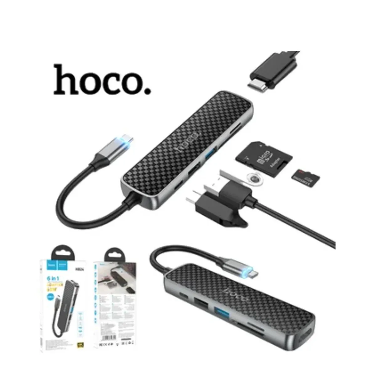 HOCO - 6 en 1 tipo C a HDMI USB 3.0 + TF Micro SD Lector de tarjetas hub hoco