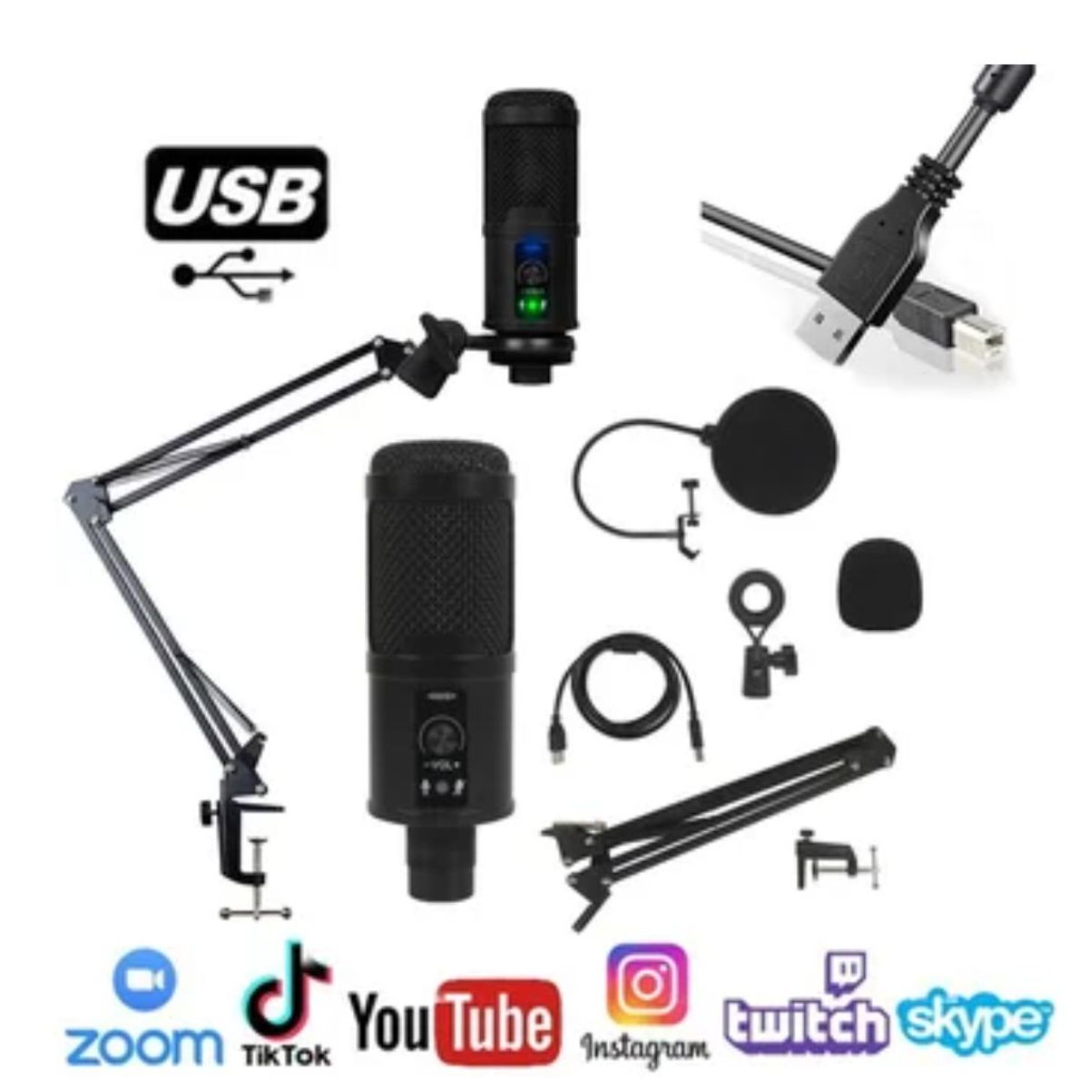 GENERICO - kit Microfono Condensador profesional BM65 USB estudio de grabación PC