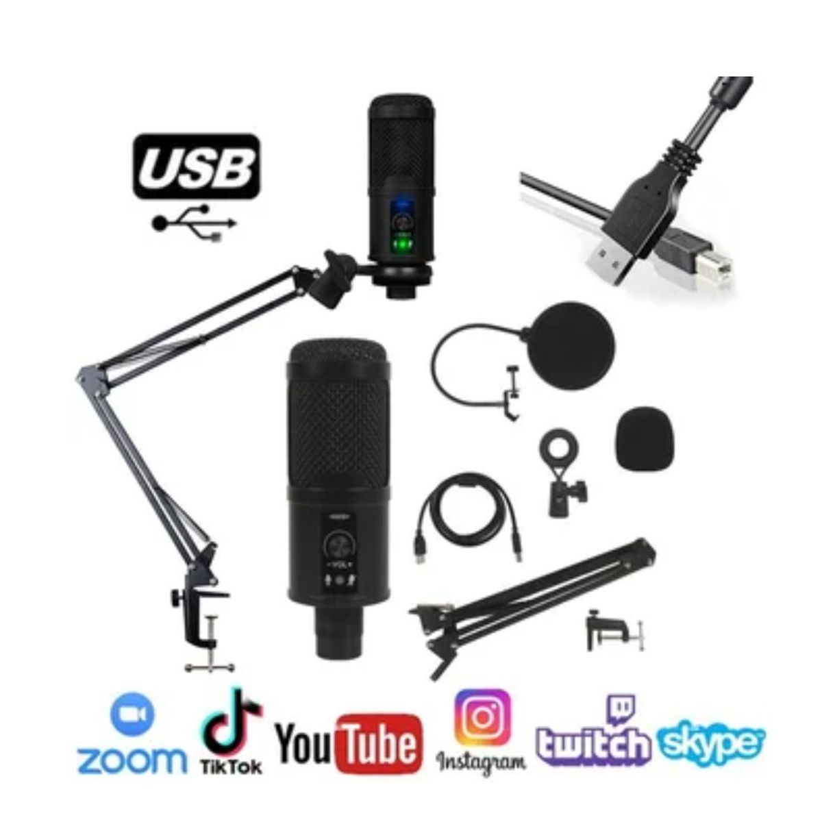 GENERICO - kit Microfono Condensador profesional BM65 USB estudio de grabación PC