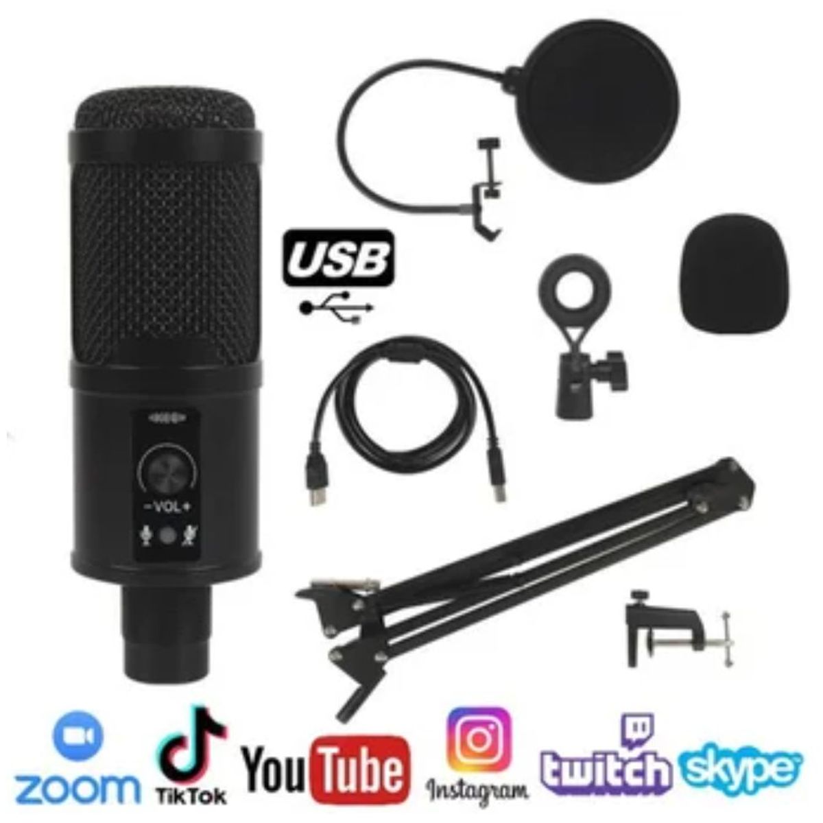 GENERICO - kit Microfono Condensador profesional BM65 USB estudio de grabación PC