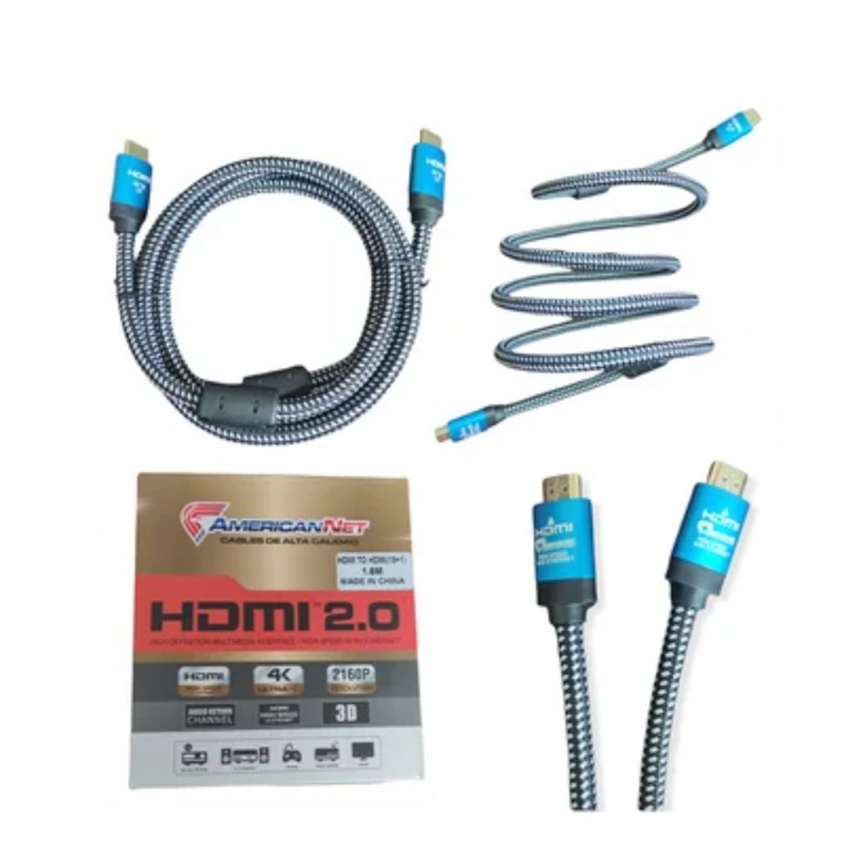 GENERICO - Cable Hdmi 2.0 4k Ultra Hd American Net 3D 1.8 Metros 2160p enmallado
