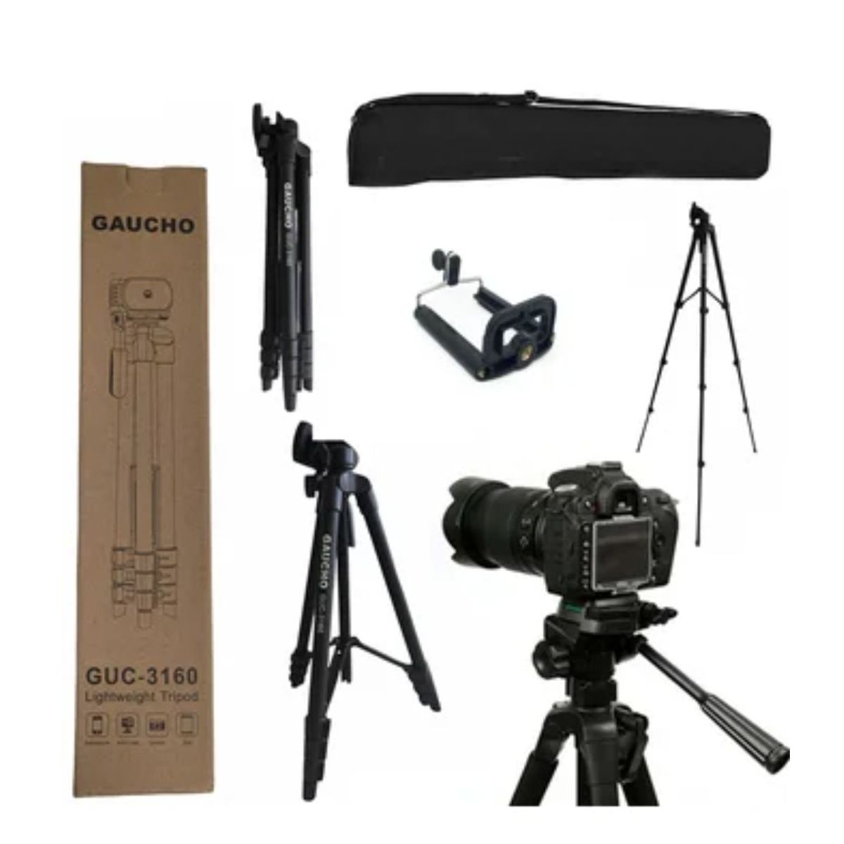 GENERICO - Tripode Camara Celular 3 Secciones 1.35m + Soporte + Funda 3160