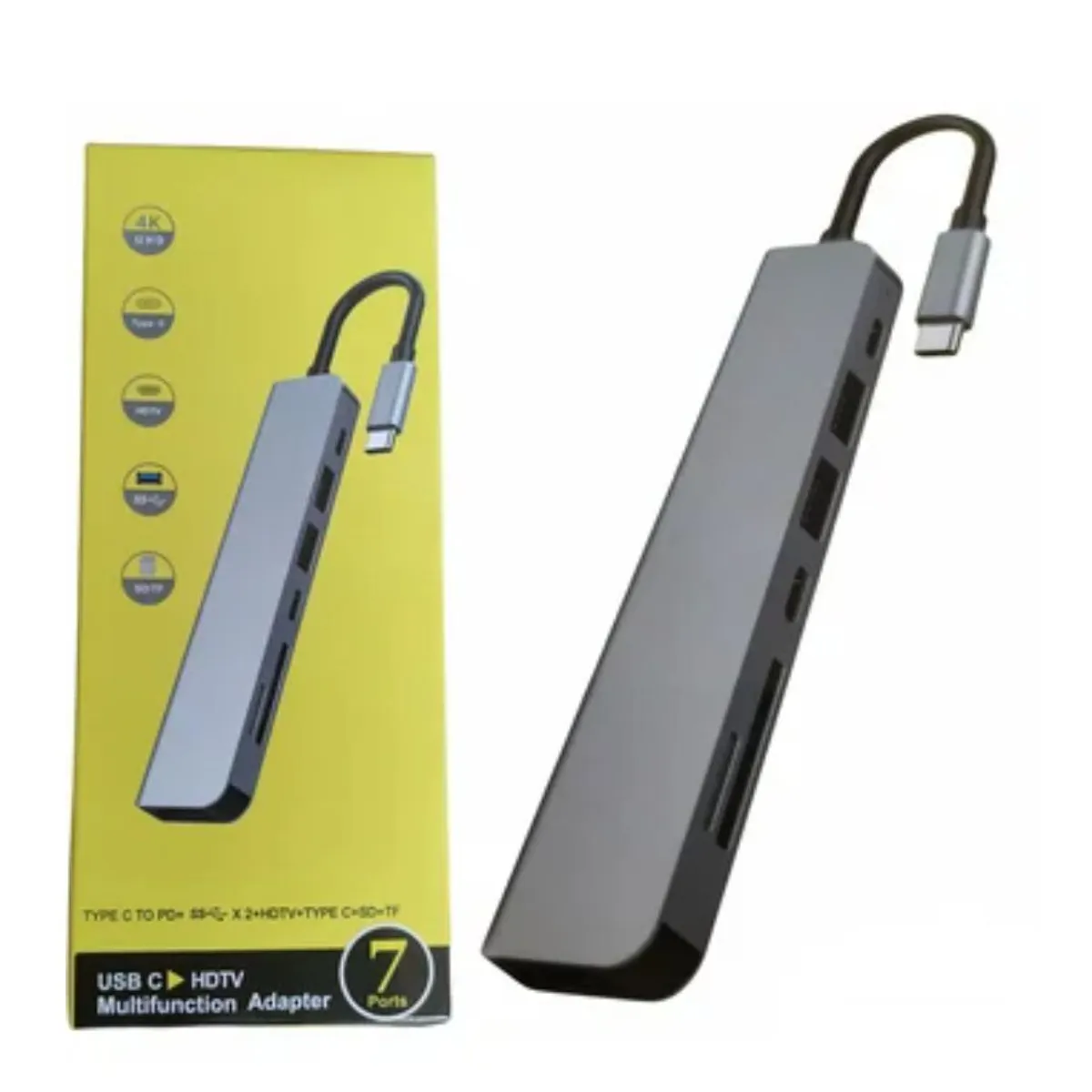 GENERICO - Adaptador Tipo C a Hmdi 4k 7 en 1 Usb 3.0 lector tarjetas Multipuerto