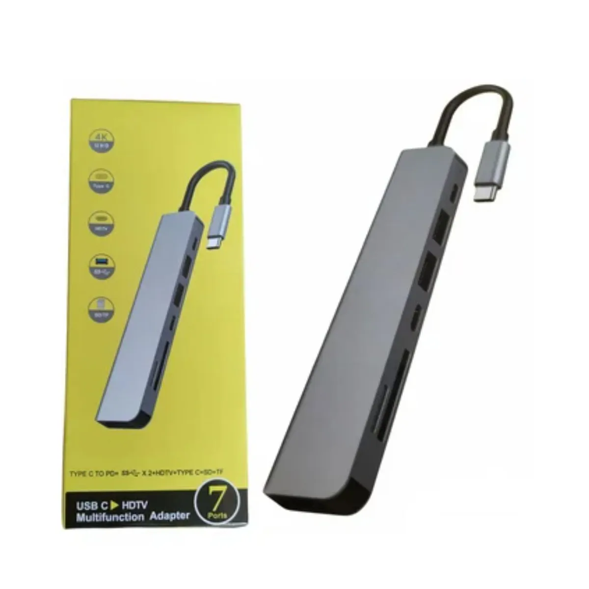 GENERICO - Adaptador Tipo C a Hmdi 4k 7 en 1 Usb 3.0 lector tarjetas Multipuerto