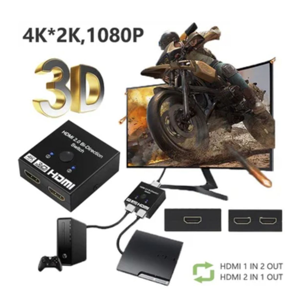 GENERICO - interruptor hdmi bi direccional 2 en 1 Splitter y Switch 2 a 1 - 1 a 2