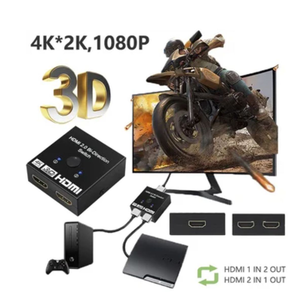 GENERICO - interruptor hdmi bi direccional 2 en 1 Splitter y Switch 2 a 1 - 1 a 2