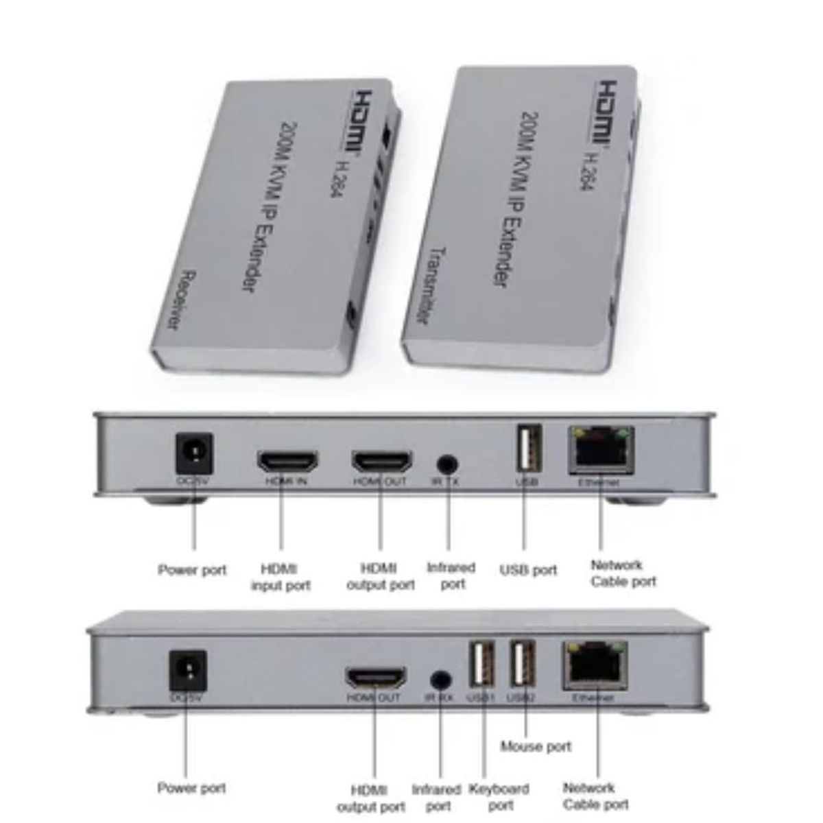 GENERICO - Hdmi extender 200m IP KVM 2 usb extiende hdmi cable rj45 plug and play
