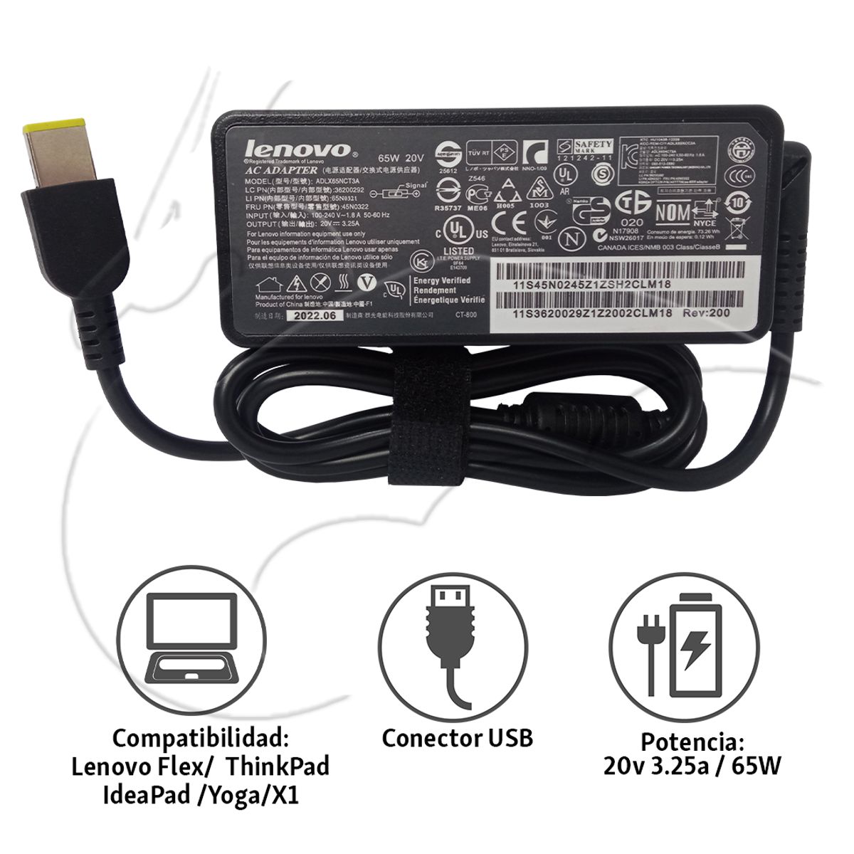 LENOVO - CARGADOR LENOVO PUNTA USB - 20V - 325A - 65W