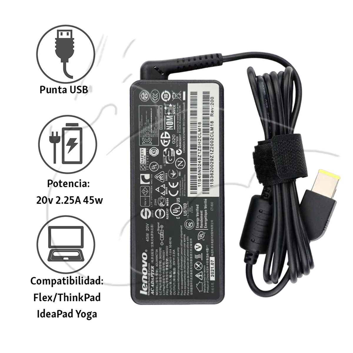 LENOVO - CARGADOR LENOVO PUNTA USB 20V - 225A - 45W