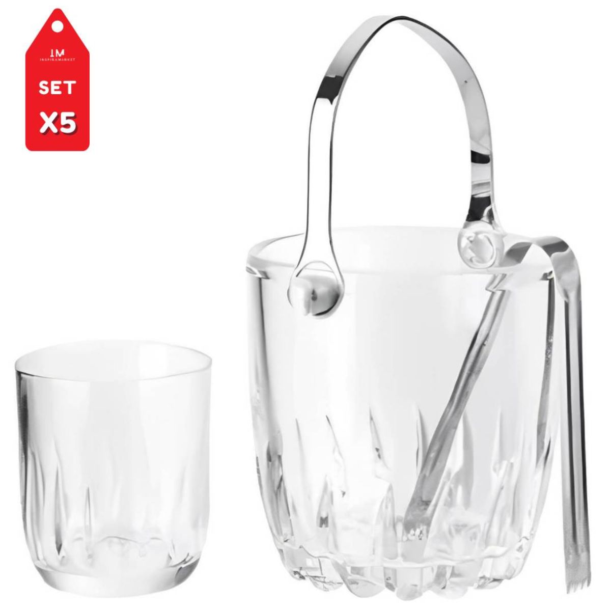 INSPIRA MARKET - Set Hielera de Vidrio mas 4 vasos Elegantes