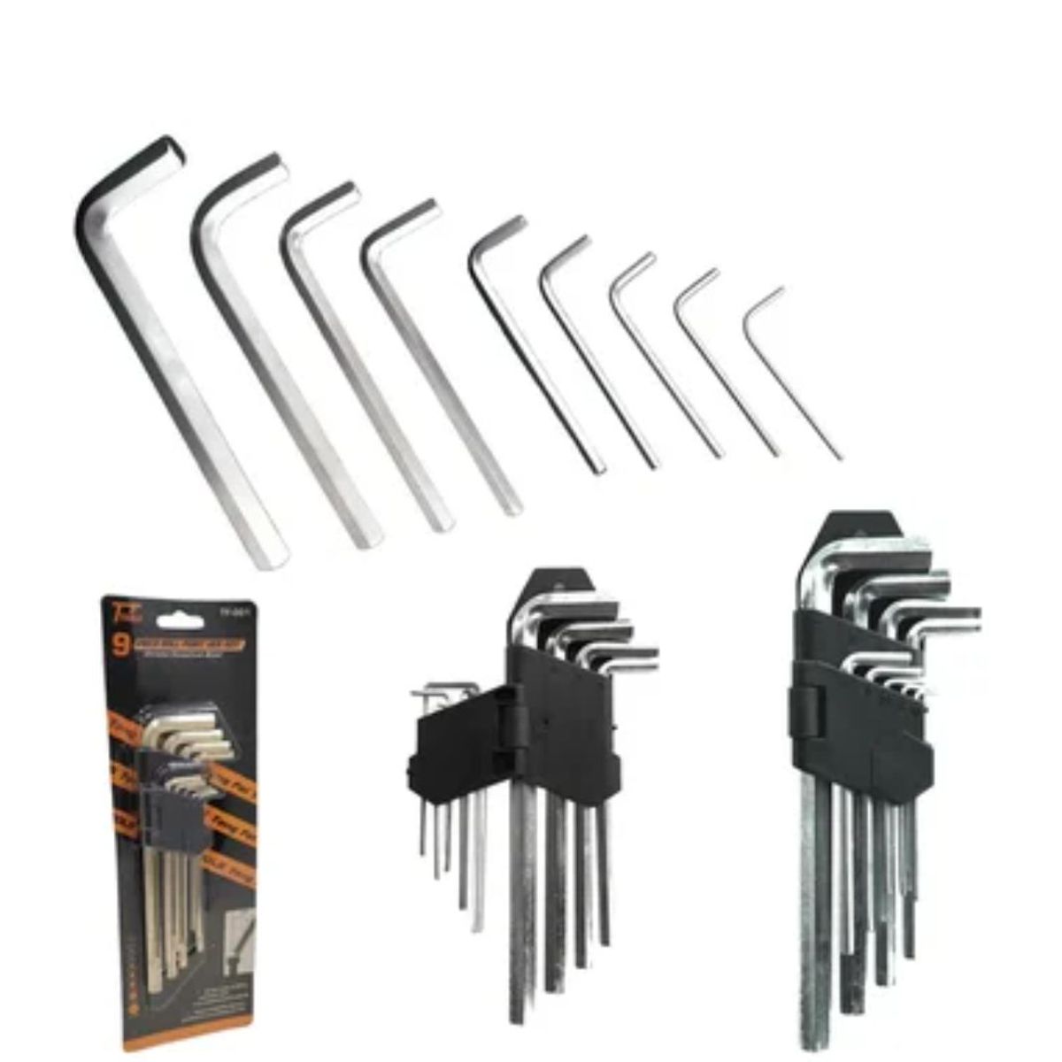 GENERICO - kit 9 llaves Allen hexagonal piezas milimétricas brazo largo llave L