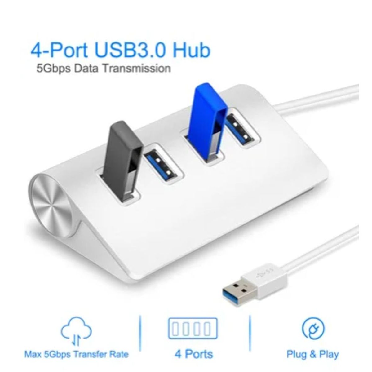 GENERICO - Hub 4 Puertos USB 3.0 Aluminio 5Gbps soporta 2TB