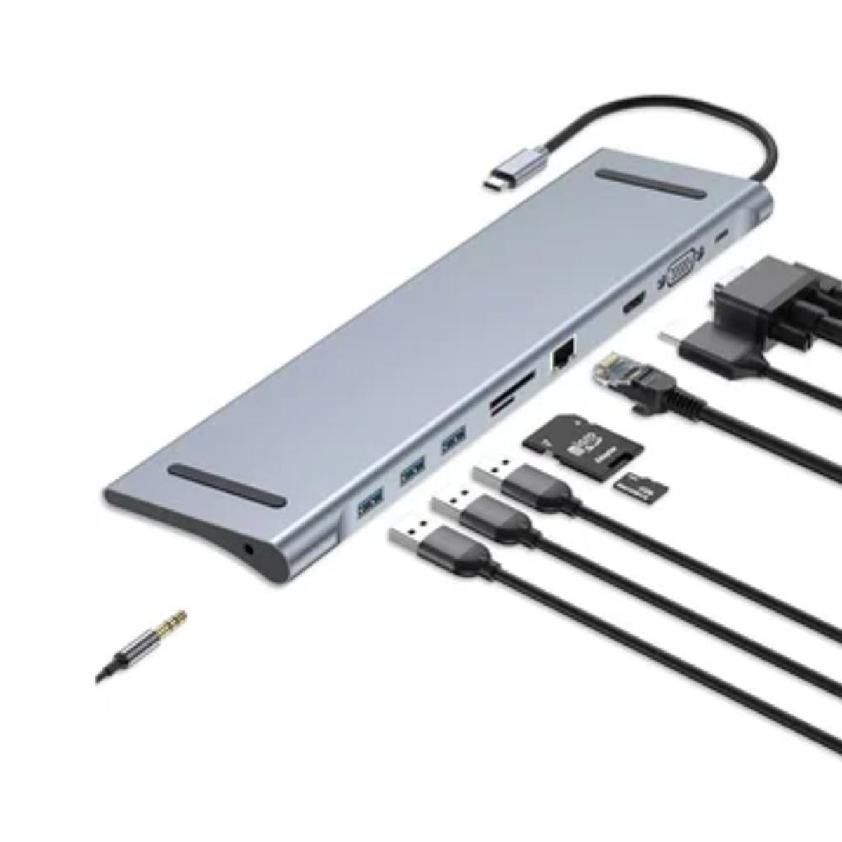 GENERICO - Adaptador Tipo C 10 En 1 Multiport Hub Estacion Lan Hdmi 4k Vga rj45