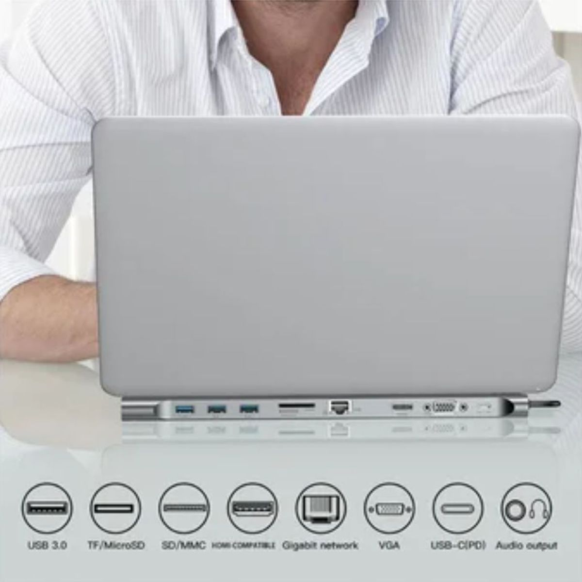 GENERICO - Adaptador Tipo C 10 En 1 Multiport Hub Estacion Lan Hdmi 4k Vga rj45