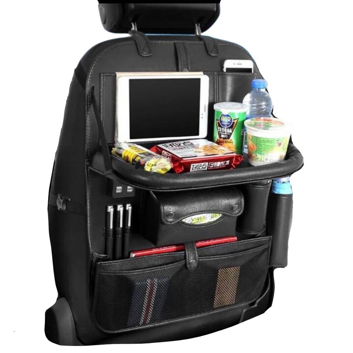 CORCEGA CUEROS - Organizador de Cuero PU de Bandeja 4 Puertos USB