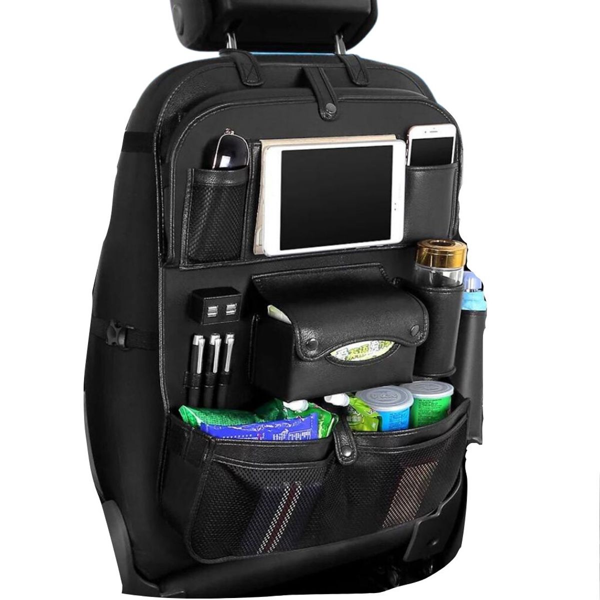 CORCEGA CUEROS - Organizador de Cuero PU de Bandeja 4 Puertos USB