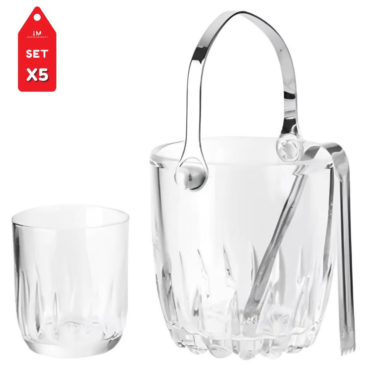 INSPIRA MARKET - Set Hielera de Vidrio mas 4 Vasos Elegantes