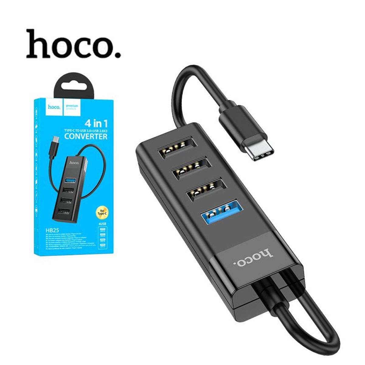 HOCO - Adaptador Tipo C Hub 4 Puertos 4 En 1 Usb 3.0 + 3 Usb 2.0 Hoco Hb25