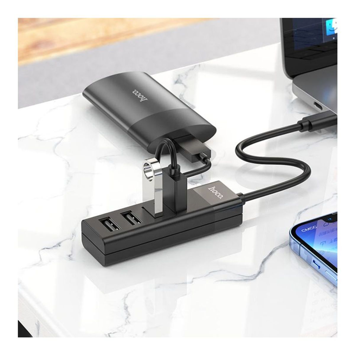 HOCO - Adaptador Tipo C Hub 4 Puertos 4 En 1 Usb 3.0 + 3 Usb 2.0 Hoco Hb25