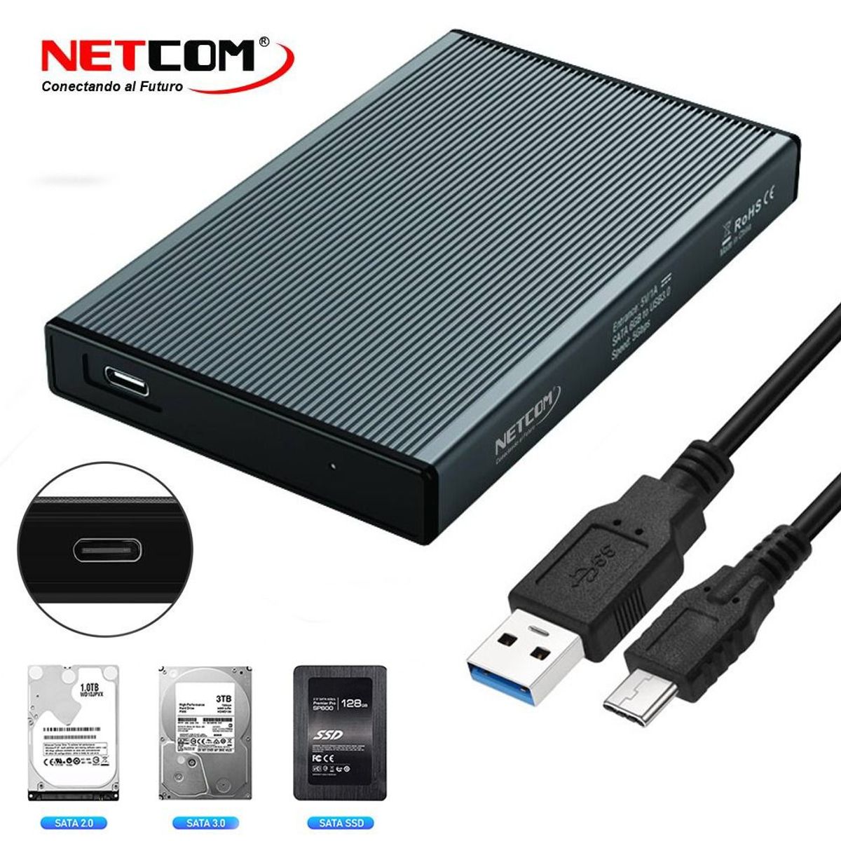 NETCOM - Case Disco Duro Externo Sata 2.5" Usb 3.0 NETCOM HDD SDD