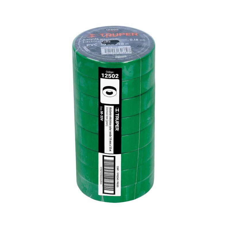 TRUPER - Pack x 8 : Cinta Aislante Truper 3/4" x 18m 12502 - Verde