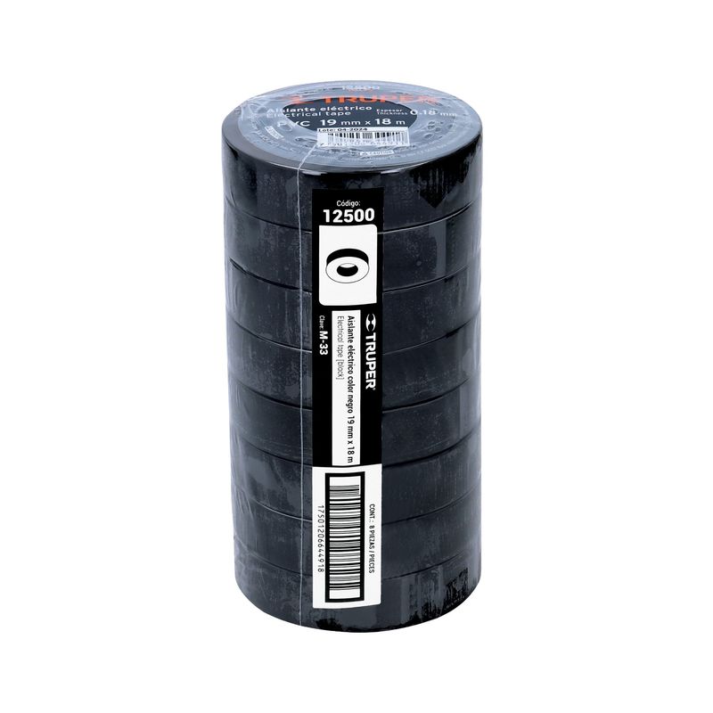 TRUPER - Pack x 8 : Cinta Aislante Truper 3/4" x 18m 12500 - Negro