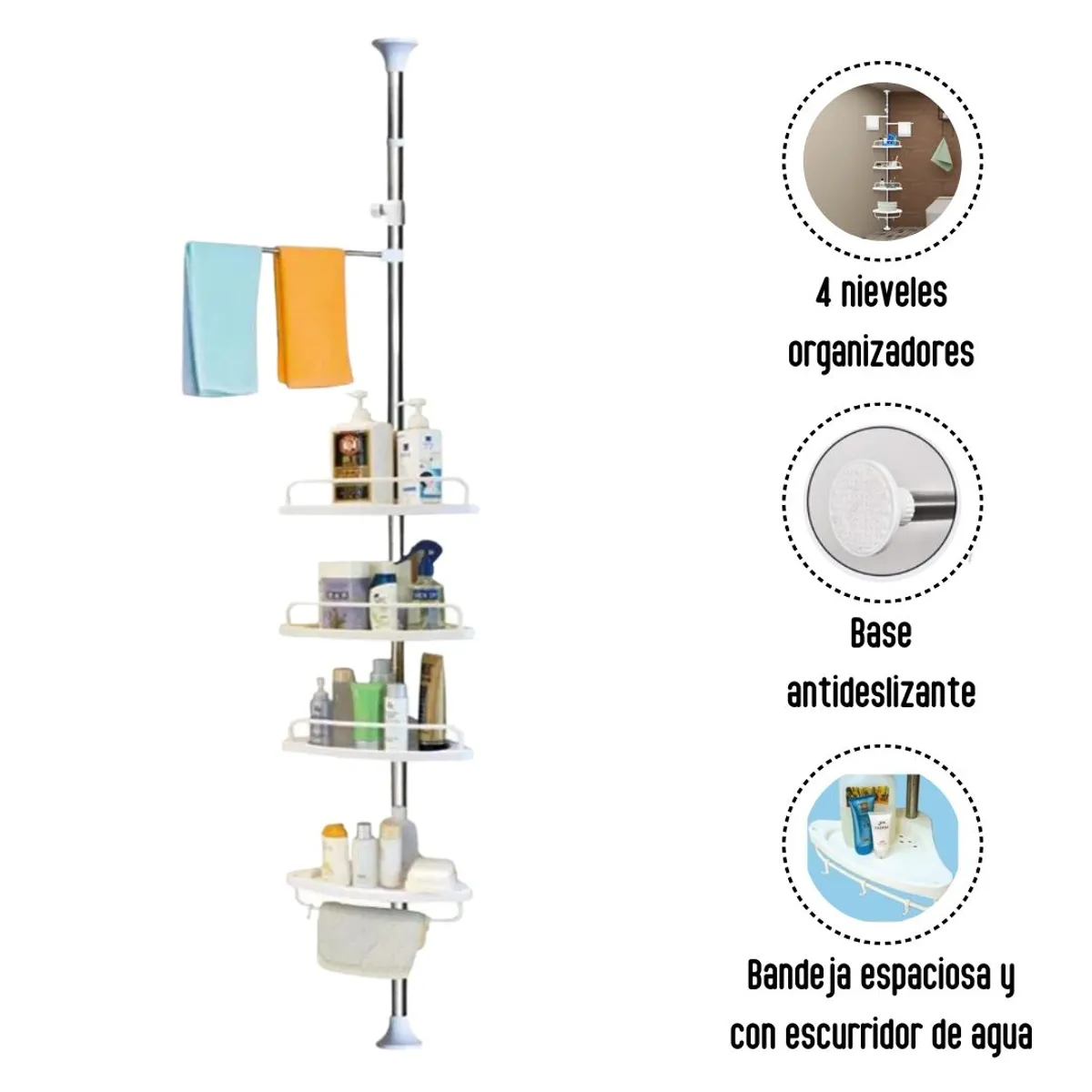 GENERICO - Esquinero/Organizador de Baño 4 Niveles Regulable