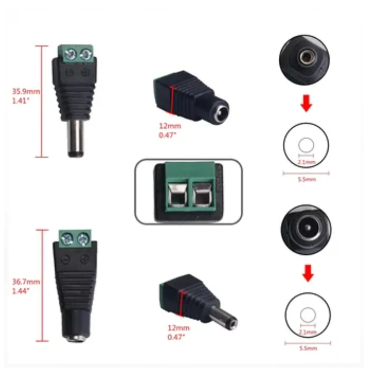 GENERICO - 10 pares conector hembra macho DC para cable de camara CCTV tiras led