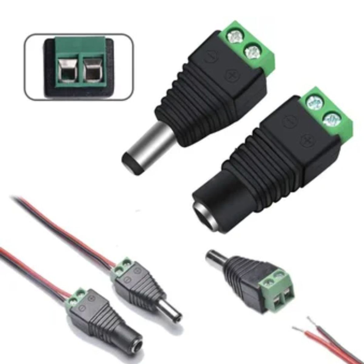 GENERICO - 100 pares conector hembra macho DC para cable de camara CCTV tiras led