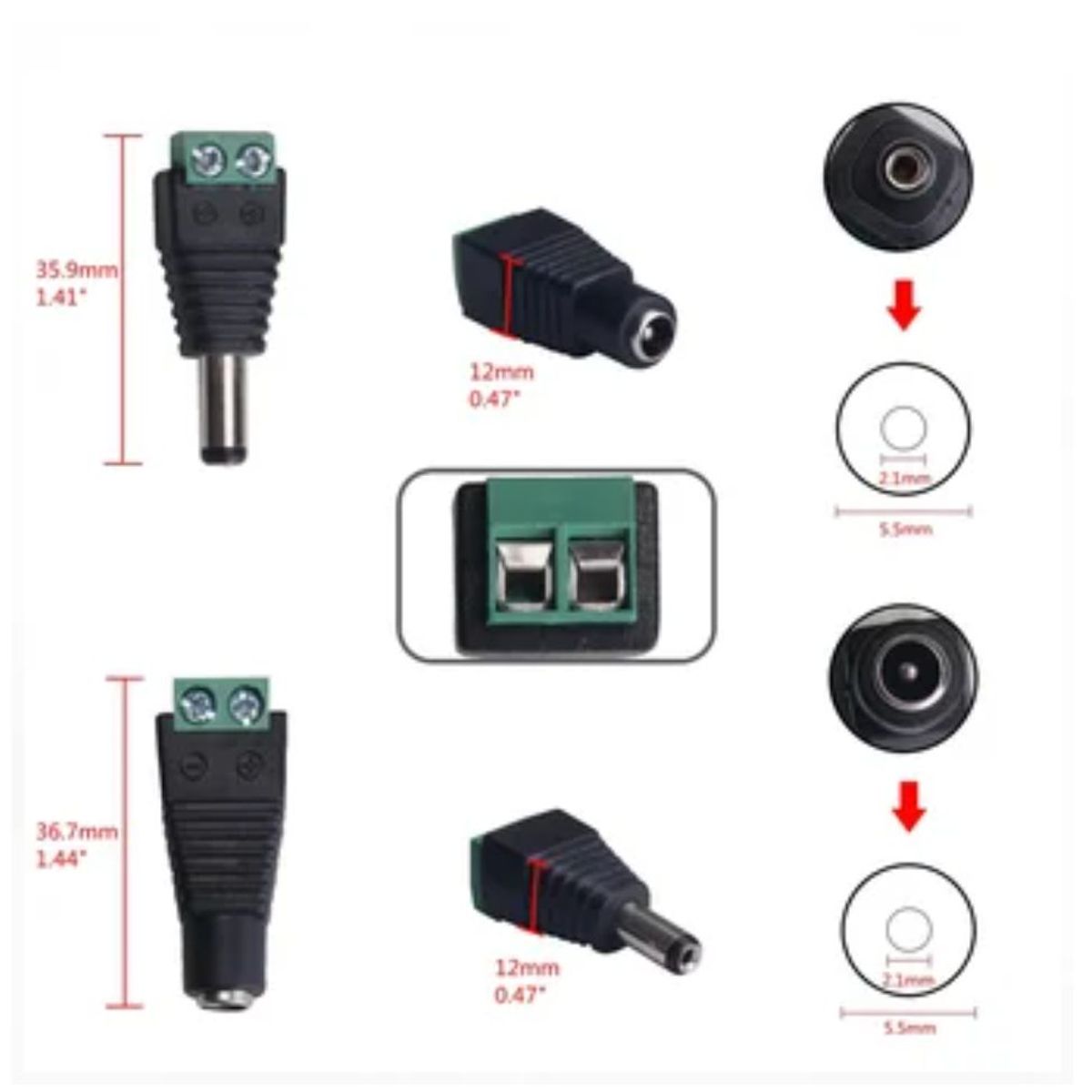 GENERICO - 50 pares conector hembra macho DC para cable de camara CCTV tiras led