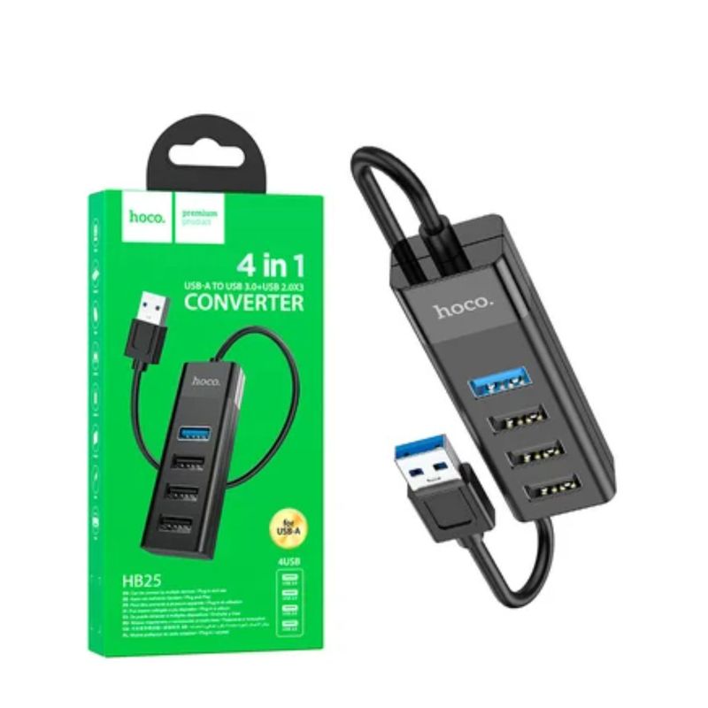 GENERICO - USB 3.0 Hub 4 Puertos 4 en 1 Usb 3.0 + 3 usb 2.0 HOCO HB25 30cm