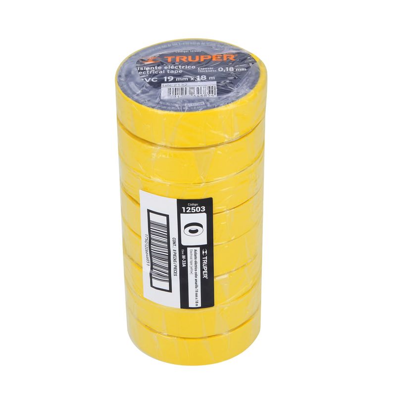 TRUPER - Pack x 8 : Cinta Aislante Truper 3/4" x 18m 12503 - Amarillo
