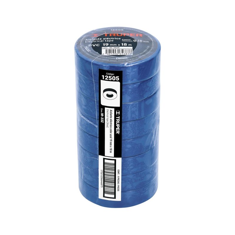 TRUPER - Pack x 8 : Cinta Aislante Truper 3/4" x 18m 12505 - Azul