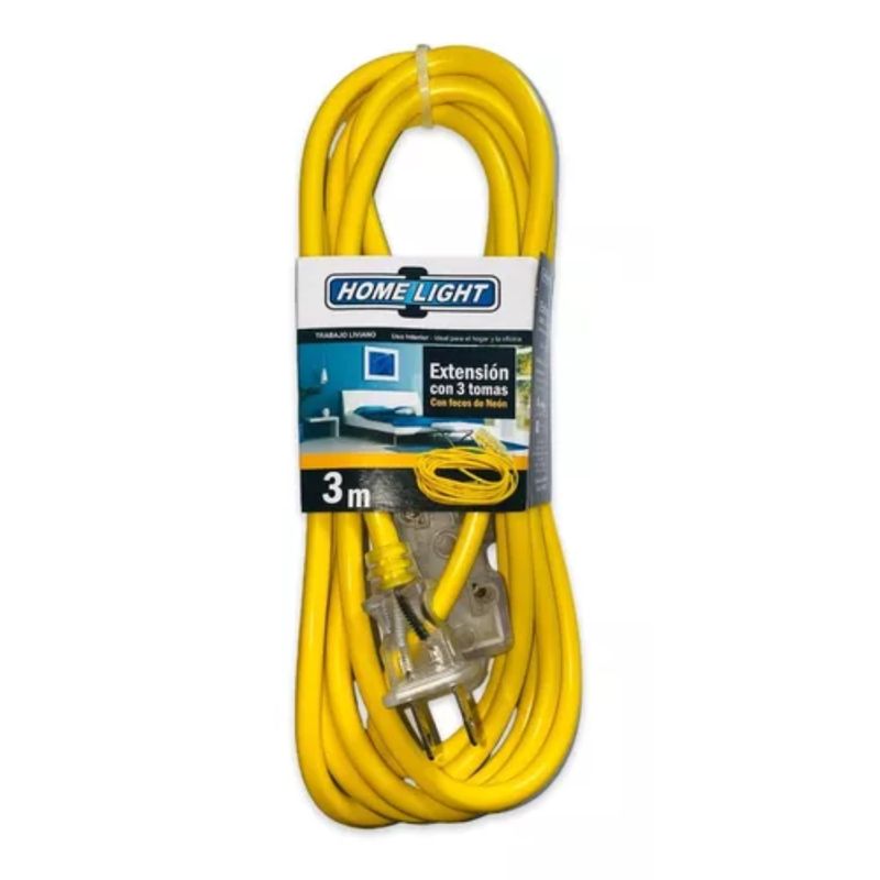 HOME LIGHT - Extension Amarilla de 3mts x 3 Tomas Home Light - Amarillo