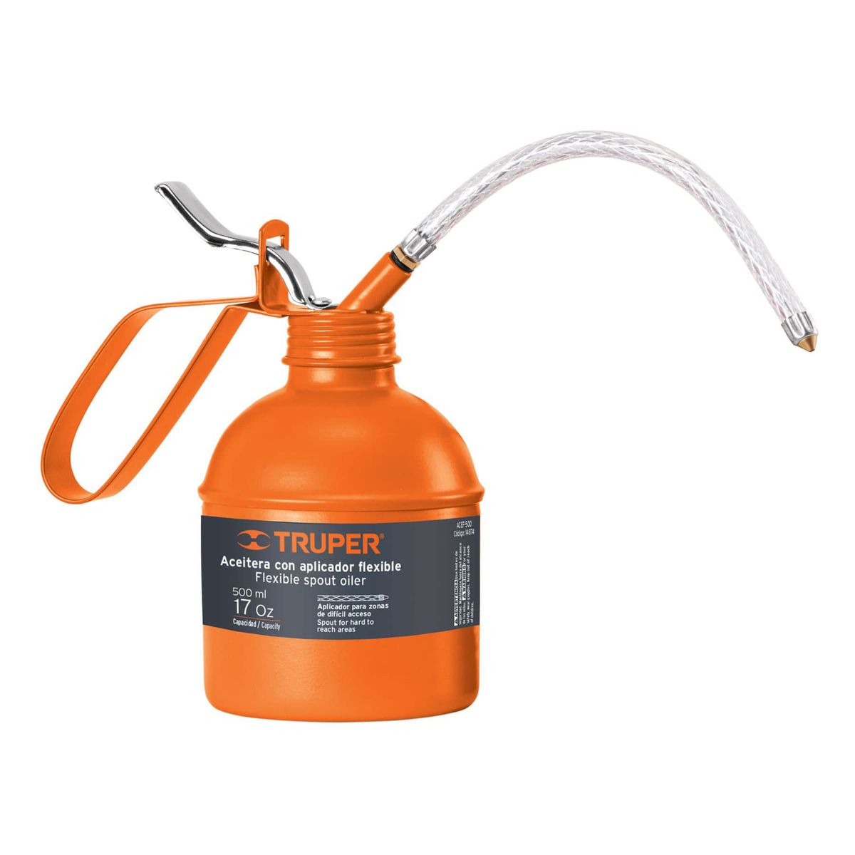 TRUPER - Aceitera Flexible 500ml Con Aplicador Truper 14874 - Naranja