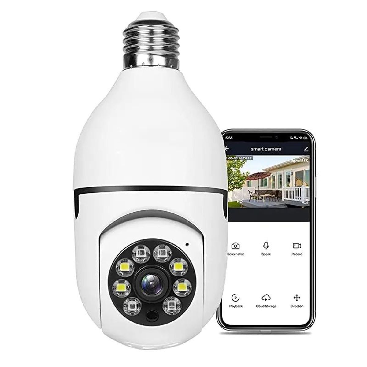 GENERICO - Foco Cámara Espía Smart 360° de Seguridad Wifi con Visión Nocturna y Altavoz
