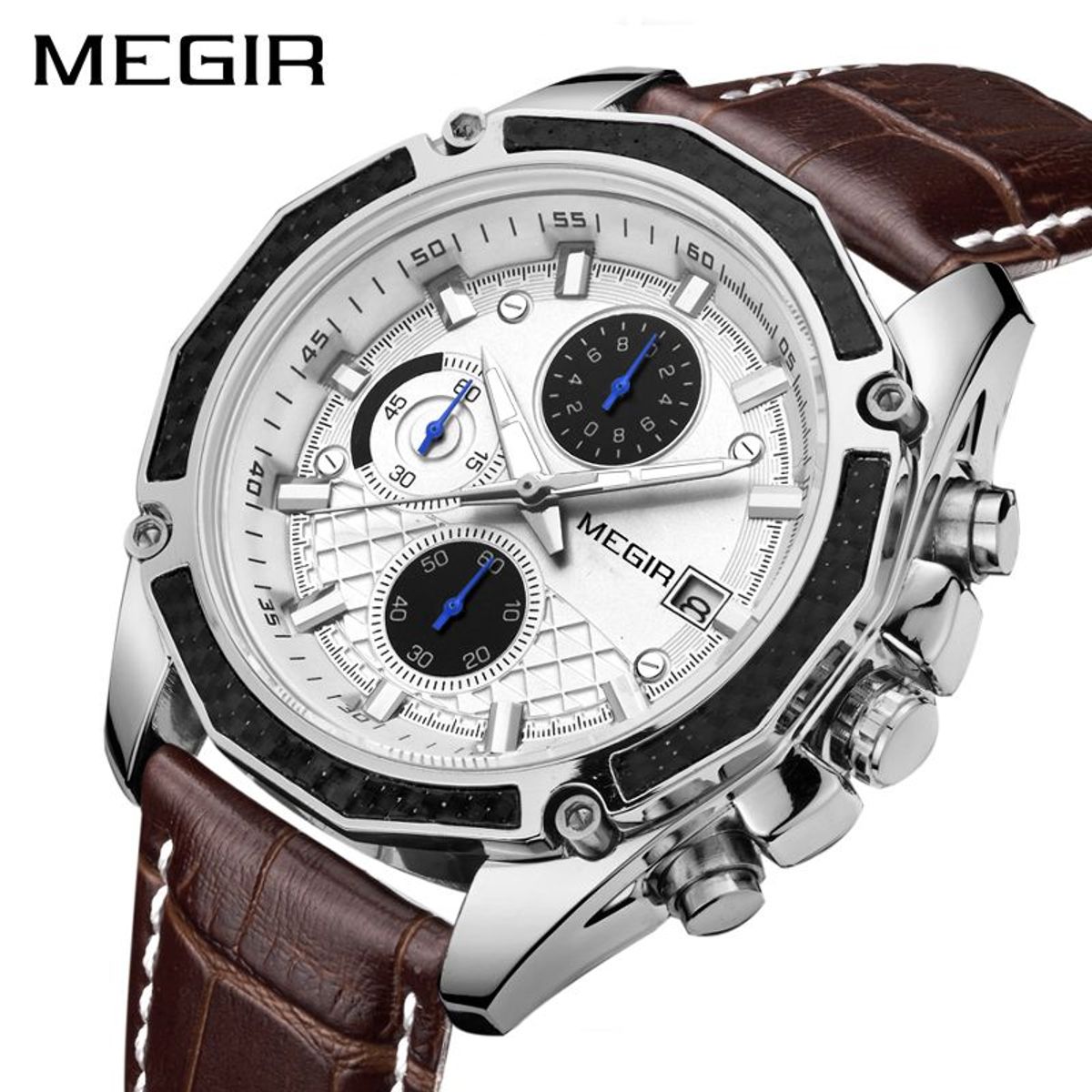 MEGIR - RELOJ HOMBRE MEGIR MARR?N DE CUERO M2015G