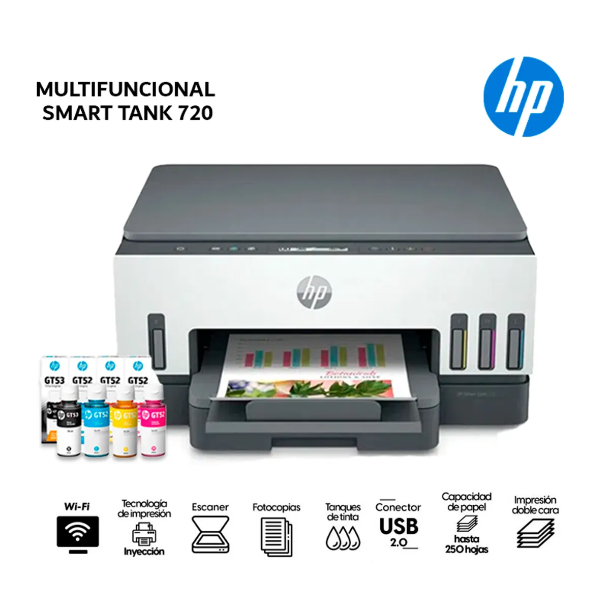 HP - Impresora HP multifuncional Smart Tank 720