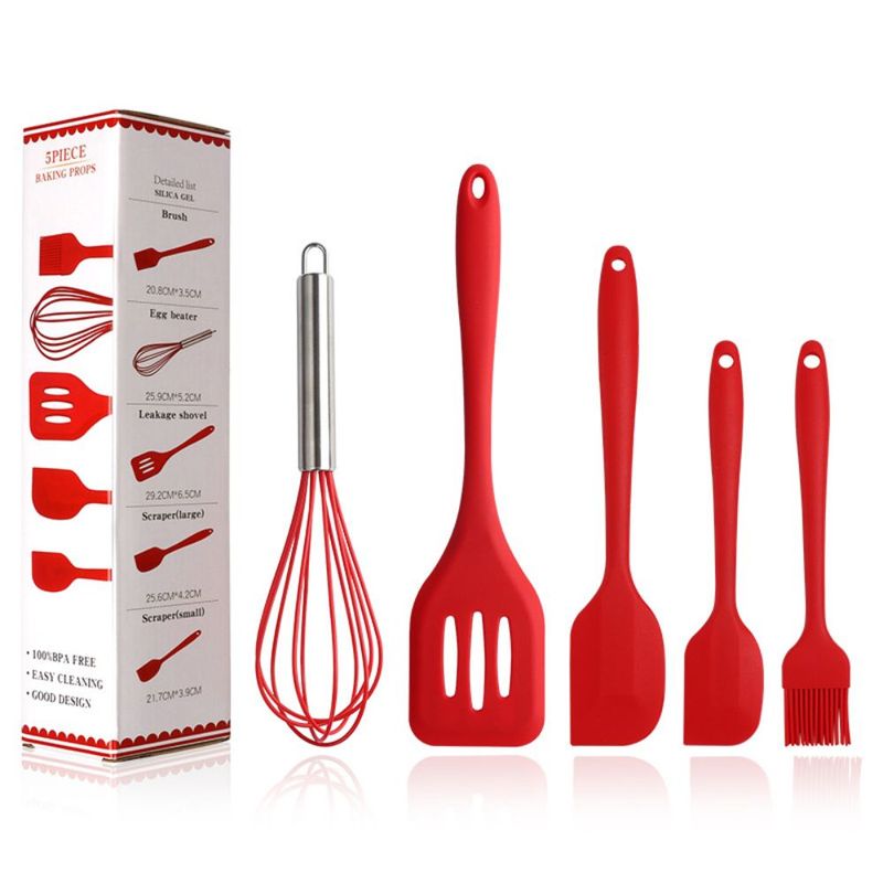 MINARI - Juego de 5 Utensilios de Silicona de Cocina y Repostería Rojo 69C